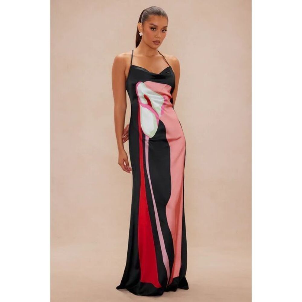 Satin Maxi Dress - Black/combo